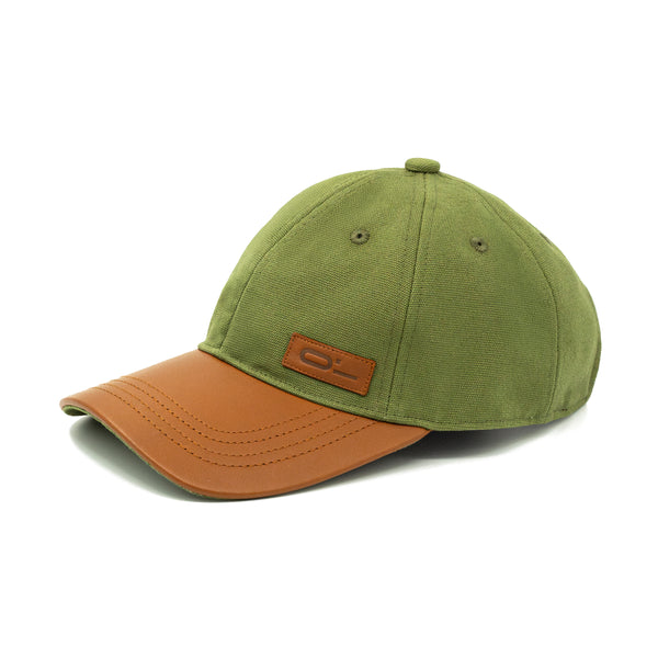 Leather Cap Canvas Light Olive