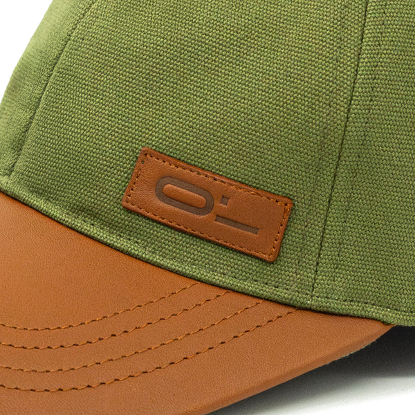Leather Cap Canvas Light Olive