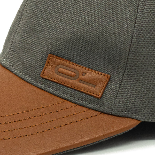 Leather Cap Canvas Grey