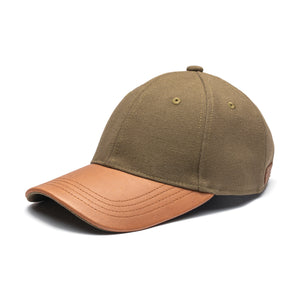 Leather Cap Canvas Olive Brown