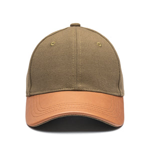 Leather Cap Canvas Olive Brown
